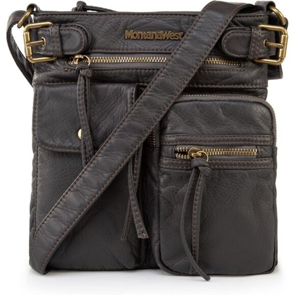 Montana West Crossbody Bag for Women , Classic-stone Washed Leather-gray